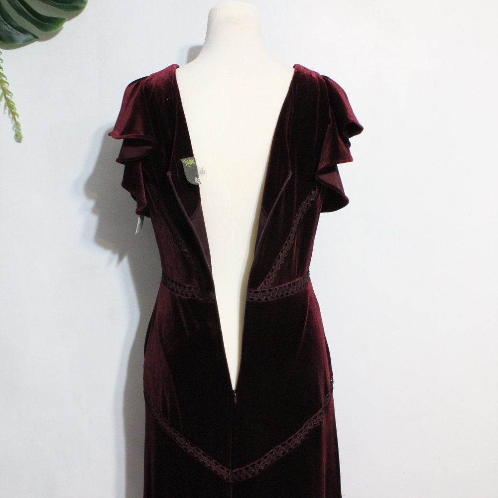 Taylor Burgundy Red Dress Velvet High Low 10 - Picture 12 of 12